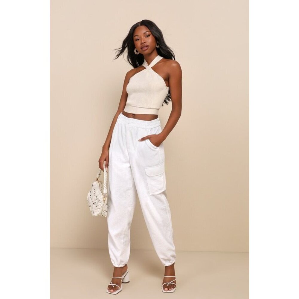 Lulus Effortlessly Breezy Ivory Cargo Jogger Pants White - Size M